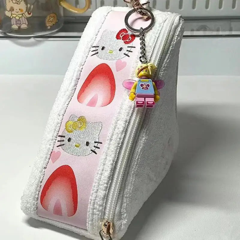 Sanrio Hello Kitty Plush Pencil Case Anime Figure Y2K Girls' Makeup Bag Cartoon Fashion Ins High Beauty Stationery Storage Bag