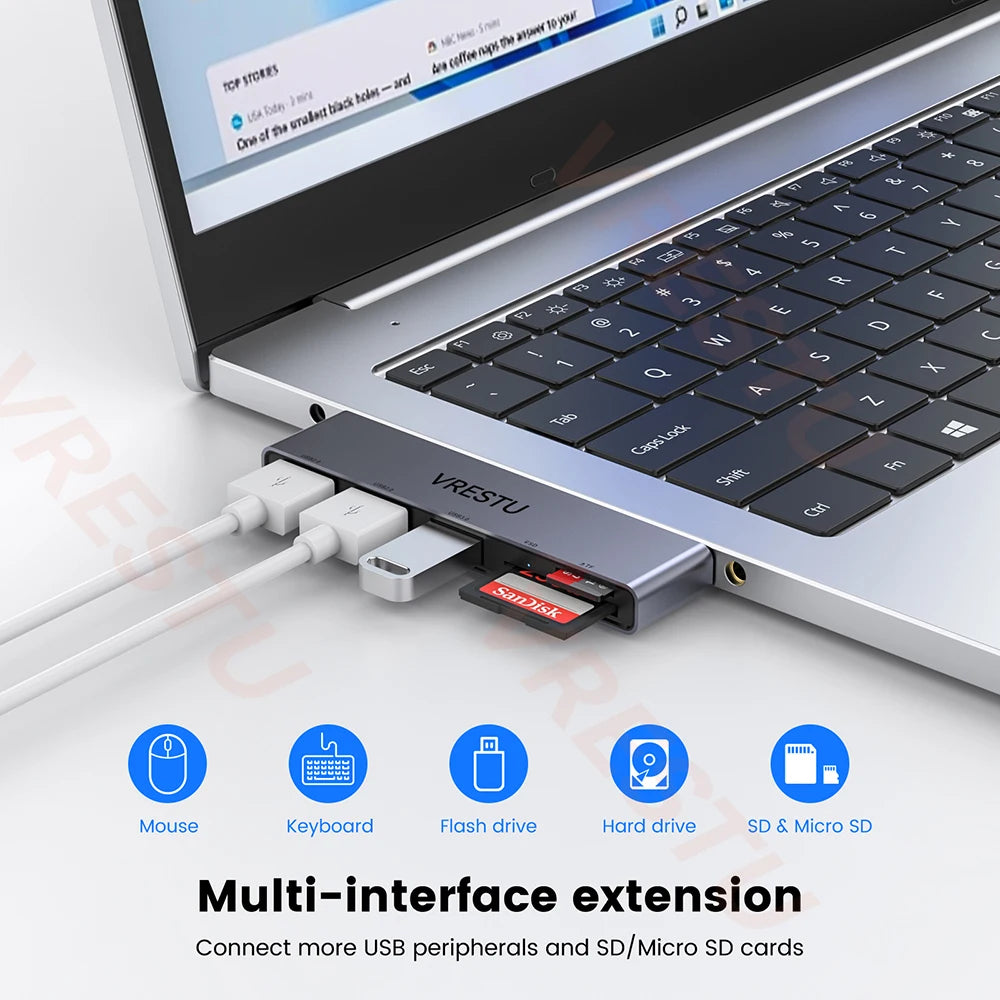 USB HUB with SD TF Ports USB 3.0 2.0 HAB Splitter Card Reader Multiport for Macbook Computer PC Accessories HUB USB A High Speed