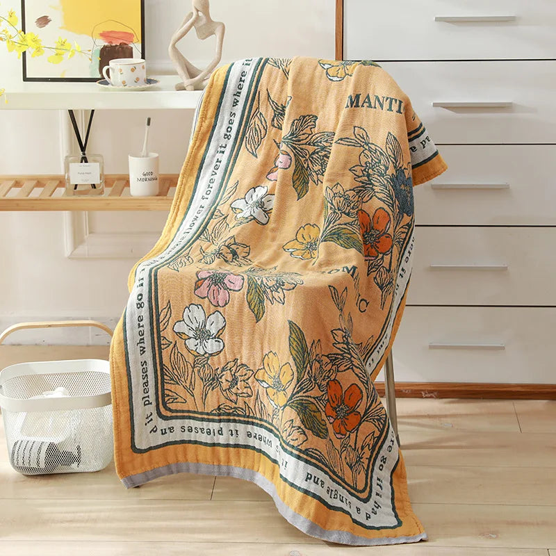 Pure Cotton Bath Towel Muslin Woven Cartoon Animal Bath Towel Summer Home Bathroom Large Wrap Soft Antibacterial Beach Towels