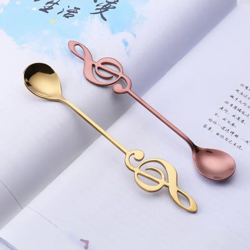 1PCS Stainless Steel Spoon Coffee Note Shape Music Theme Tea Stirring Spoon Small Ice Cream Dessert Scoop Creative Flatware