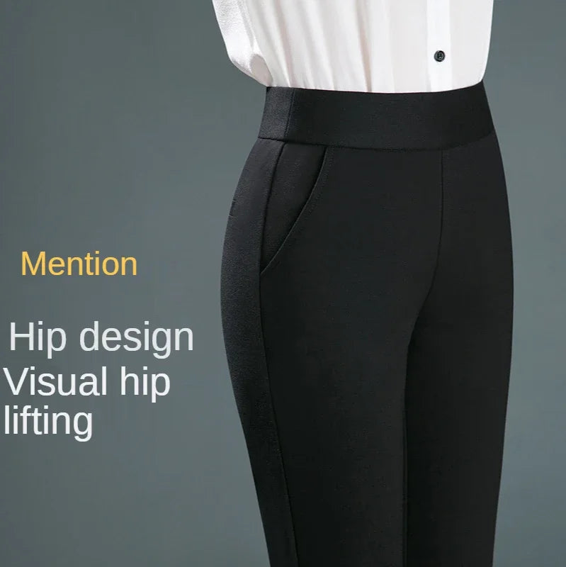 Ladies Casual Leggings Elastic High Waist Work Pants Fat Man Trousers Spring Summer Commuter Dress Trousers Straight Pants