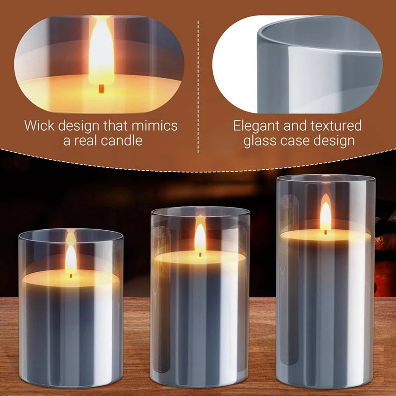 1Set Flameless Candles Christmas Glass With Remote Candles LED Candles Flameless Candles  (Grey)