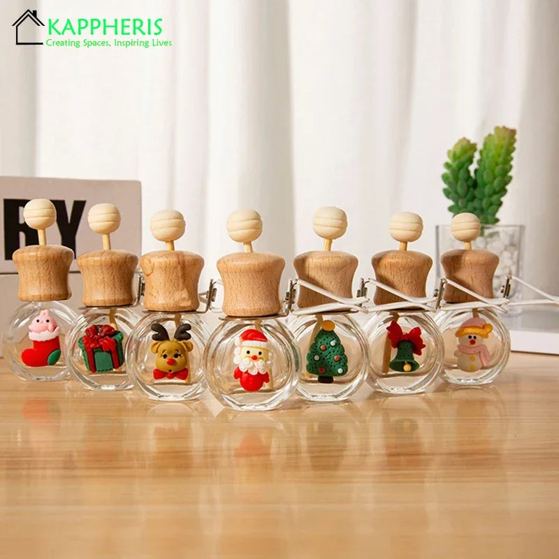 1PCS Christmas Hanging Car Air Freshener Empty Glass Perfume Bottle Freshener Santa Car Interior Accessories Hanging Scents