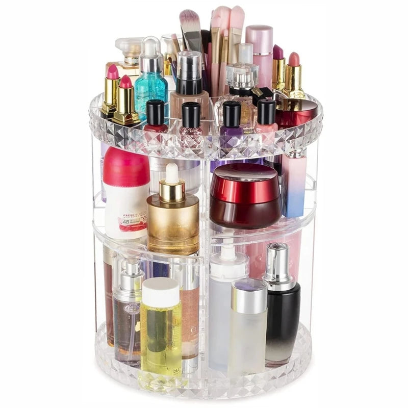 Desktop Makeup 360 Rotation Acrylic Storage Rack for Beauty Product Large Capacity Cosmetics Display Stand