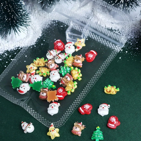 30 pcs/bag Christmas Resin Filling Accessories Cute Santa Claus Snowman Deer Tree Flatback Holiday Decoration DIY Crafts Making