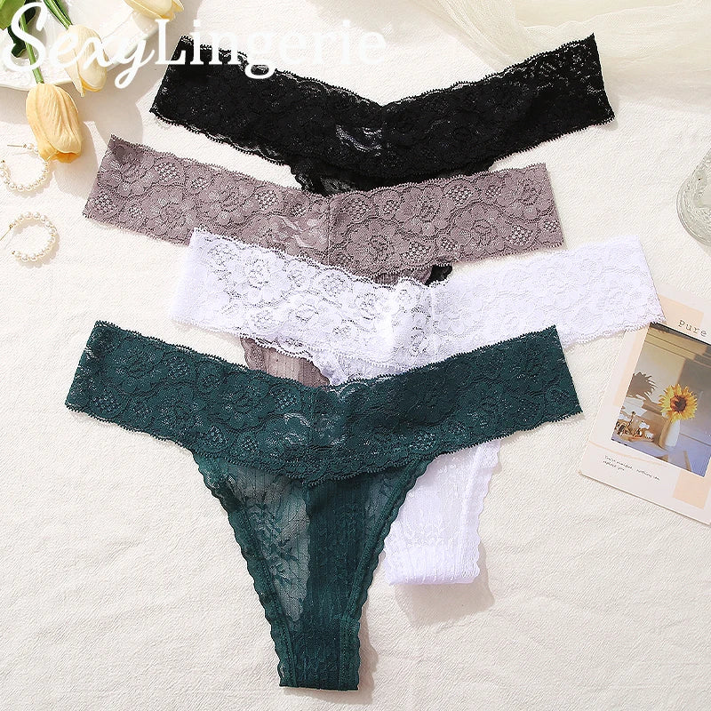 Transparent Women's Panties Sexy Lace Thongs V-Waist G-strings Low-Rise Underwear Fashion Lady Breathable Girlfriend Lingerie