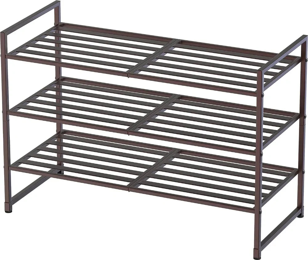 Simple  Shoe Cabinets Houseware 3-Tier Stackable Metal Panel Shoes Rack, Bronze  Home Furniture