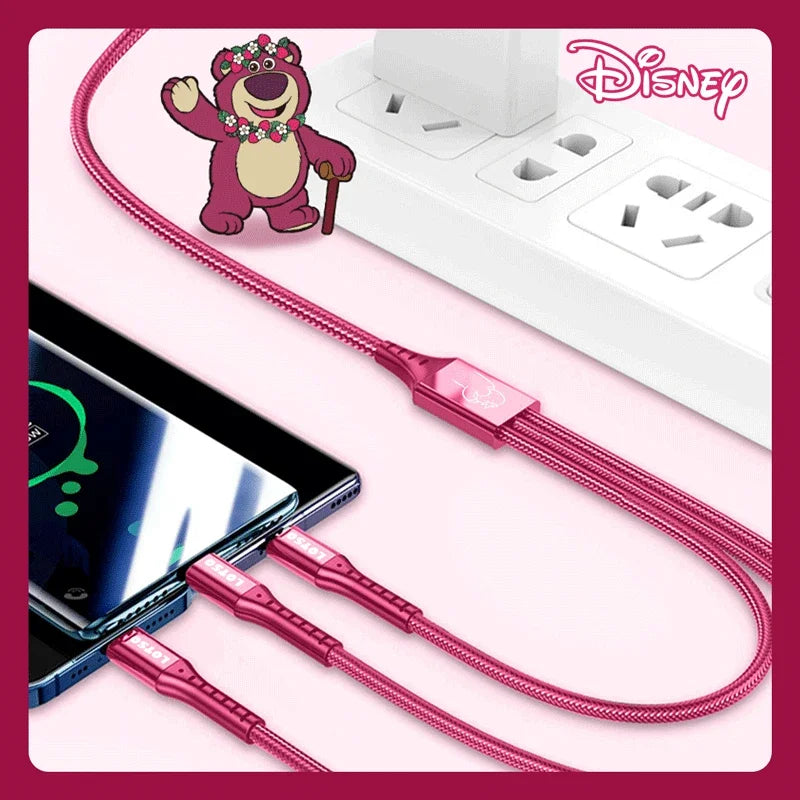 Disney 3 In 1 Charging Cable Data Fast Charging Cable Strawberry Winnie The Pooh Frozen For Micro Type-c Usb Lightning Charger