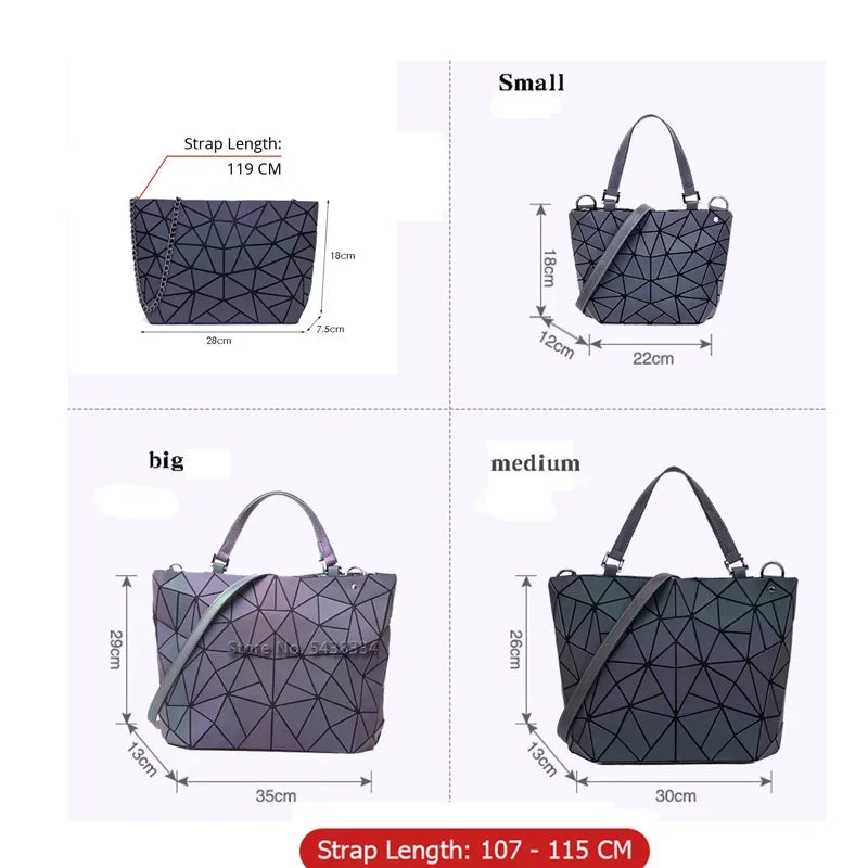 Women Handbags Luxury Geometric Shoulder Bag Set Folding Tote Crossbody Bag Female Handbag For Ladies Luminous  bag Geometric