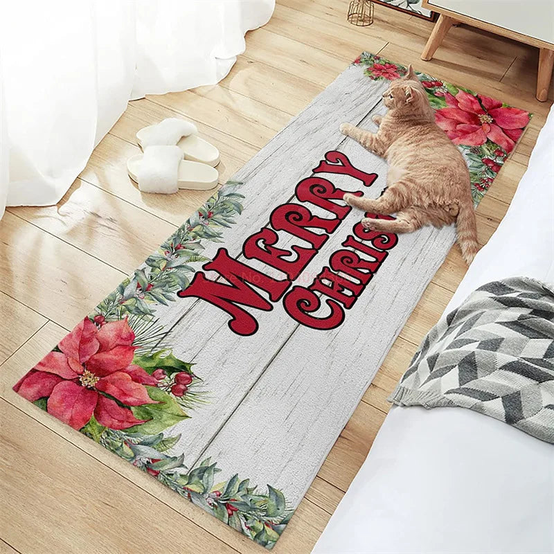 Christmas Carpet Entrance Door Anti Slip Water Absorbing Foot Mat Thickened Carpet Mat New Year Holiday Theme Home Decoration