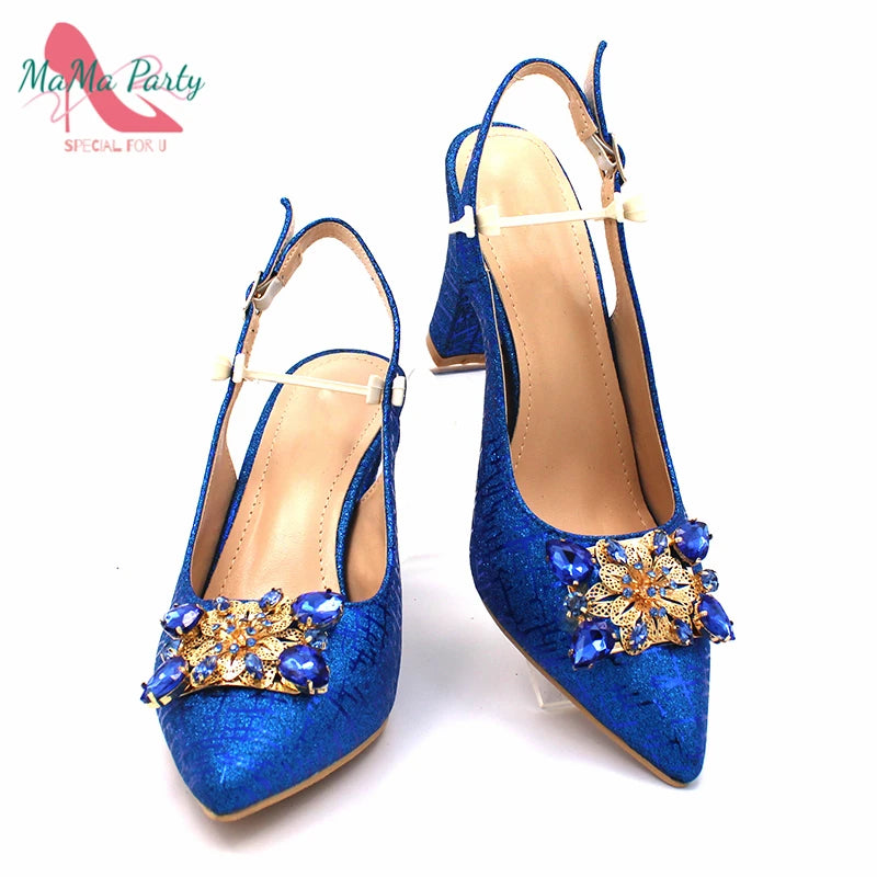 2024 Specials Design Nigerian Women Shoes Matching Bag Set in Royal Blue Color Italian Ladies Pumps for Wedding Party