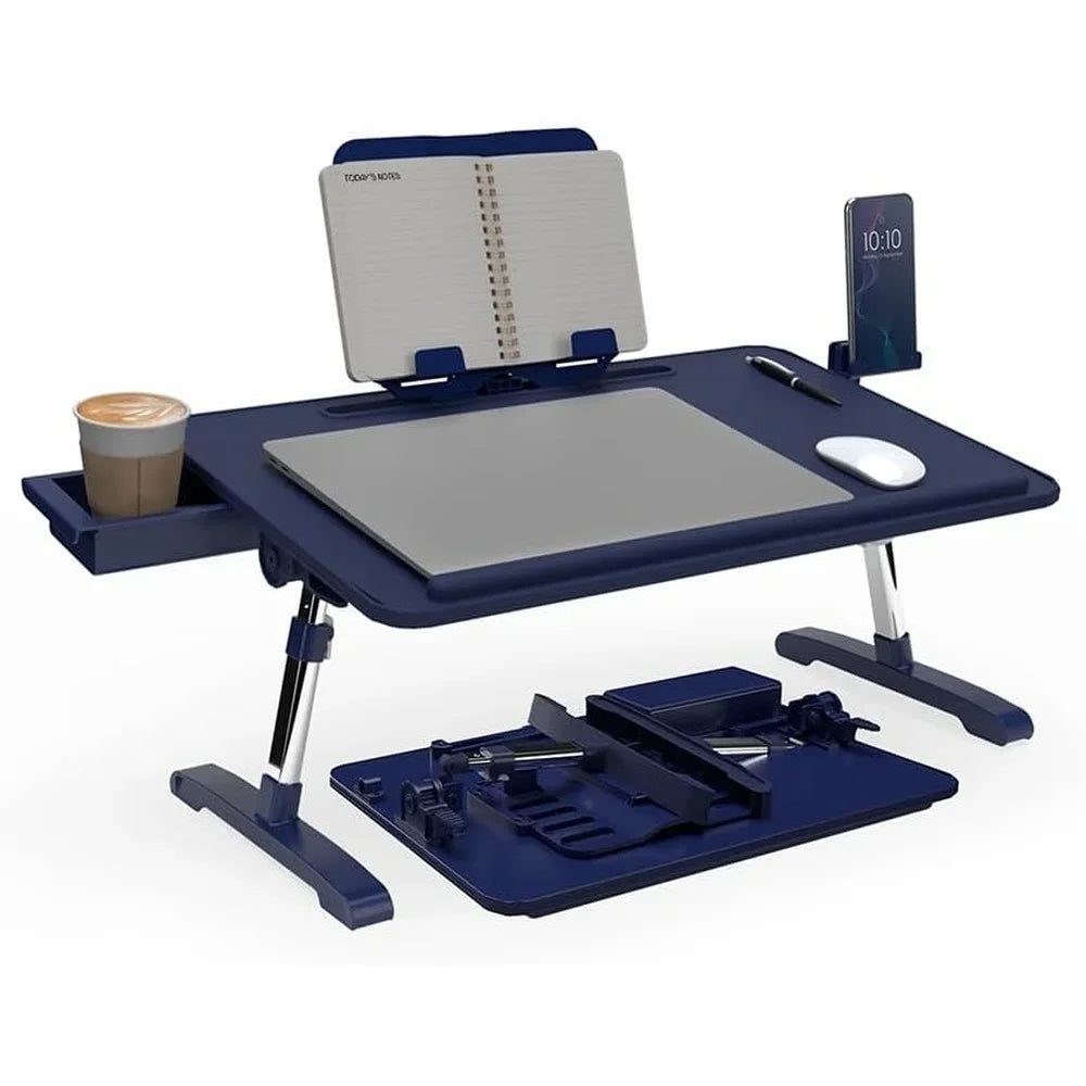 Portable Adjustable Height Workstation Lap Desk with Storage Drawer Cup Holder Non-slip Surface and Device Display Slot