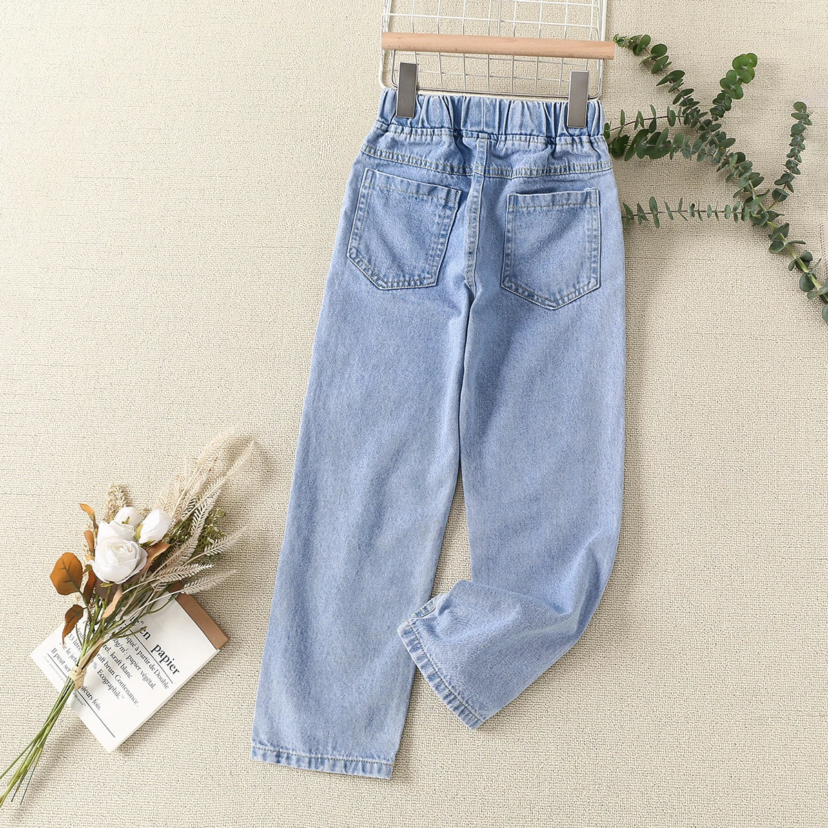 Cute Baby Kids Jeans for Girls Denim Pants Straight Spring Autumn Clothing Teenagers Children's Long Trousers 6 8 10 12 13 Years