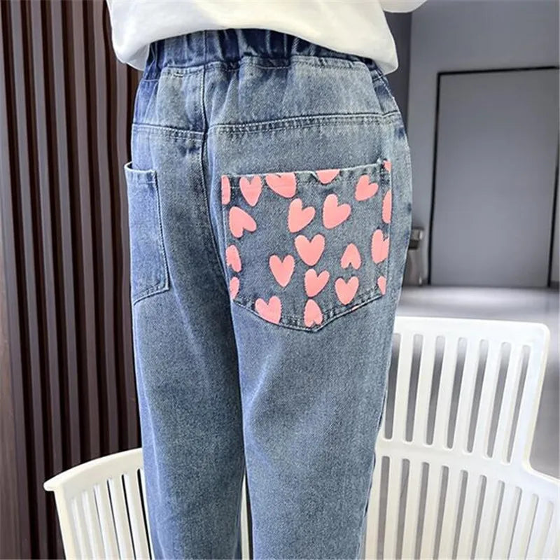 Baby Girls Denim Pants Toddler Kids Cartoon Butterfly Printing Jeans Children Fashion Leisure Trousers