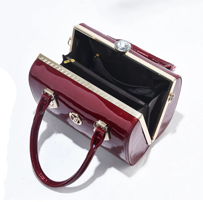 New Luxury Patent Leather Women'S Bags Europe Diamond Ladies Handbags Bright Shoulder Bag Famous Brand Ladies Wedding Party Bags