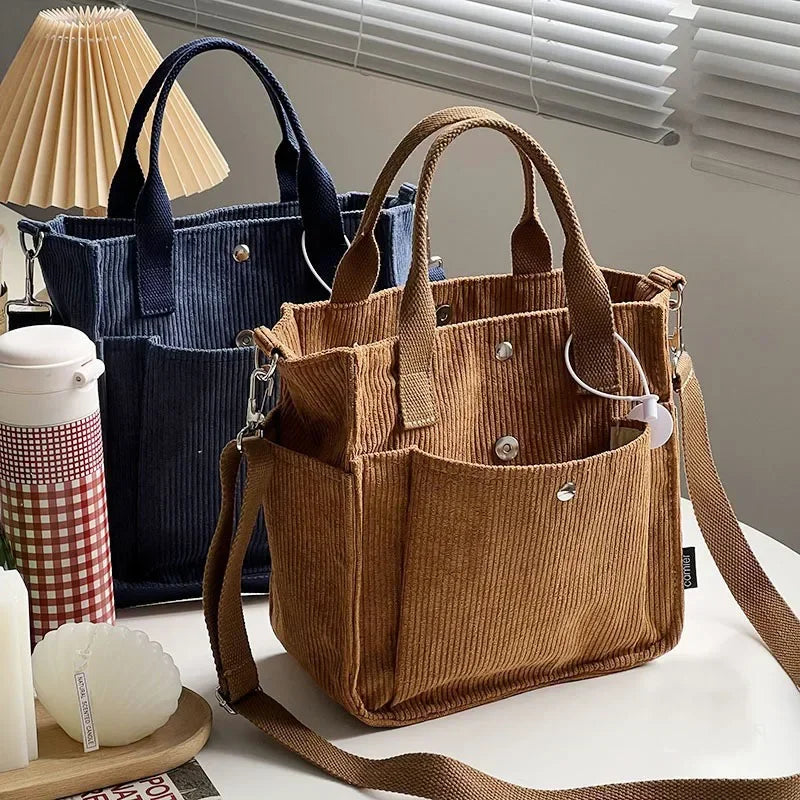 Large Corduroy Women's Shoulder Bag Canvas Ladies Tote Bag Fashion Handbag Messenger Bags Student Crossbody Shopper Bag Casual