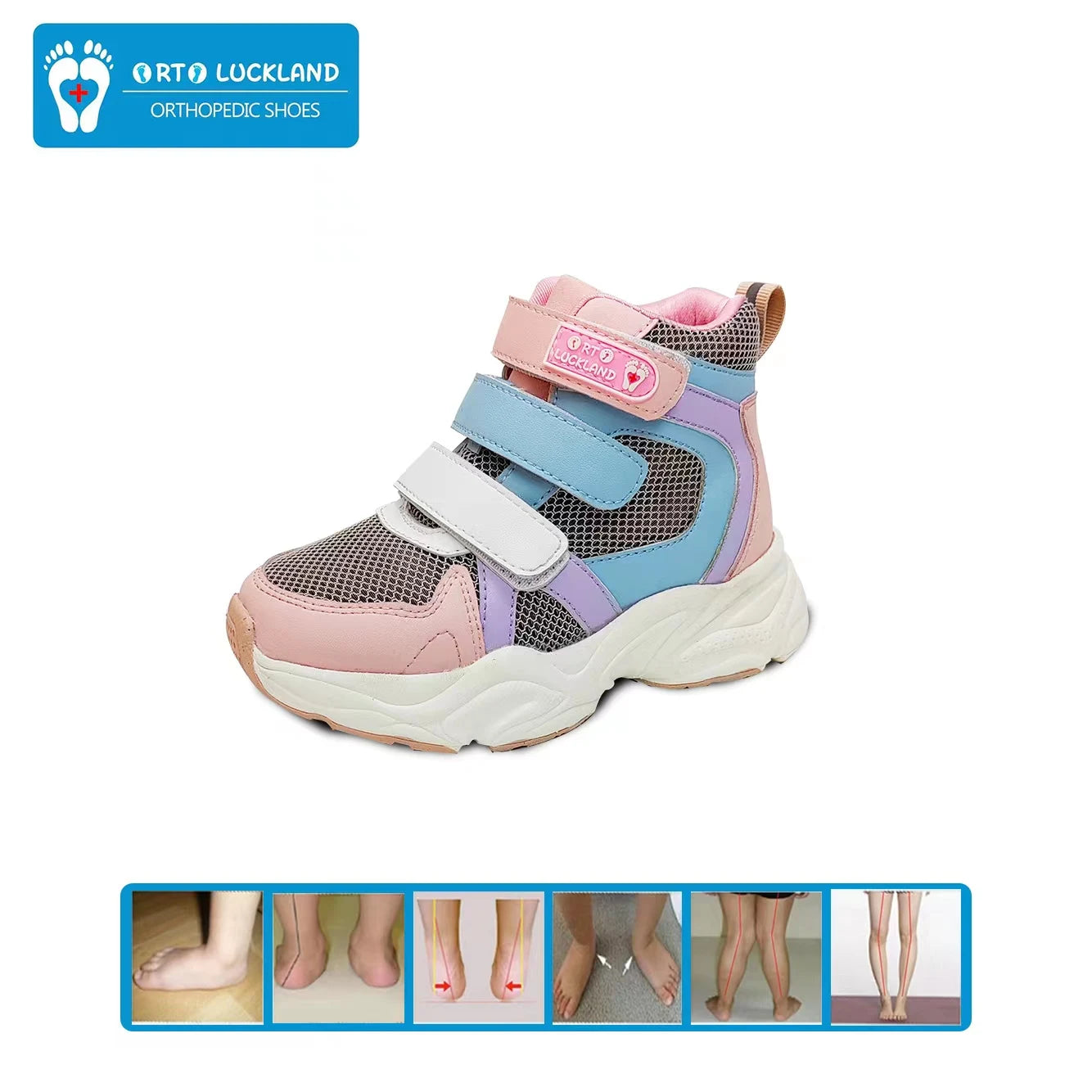 Ortoluckland Girl Children Sneakers Orthopedic Shoes For Kid Leather Toddlers Ankle Support Flatfeet Orthotics Footwear 2-7 Year