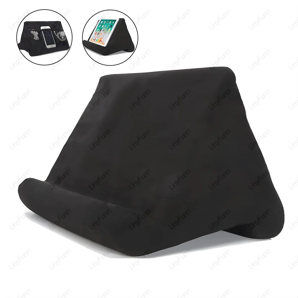 Soft Tablet Pillow Holder with Cable Pocket Pad Tablet Bracket Dock for Lap Bed and Desk for iPad Phone Kindle Reading Stand