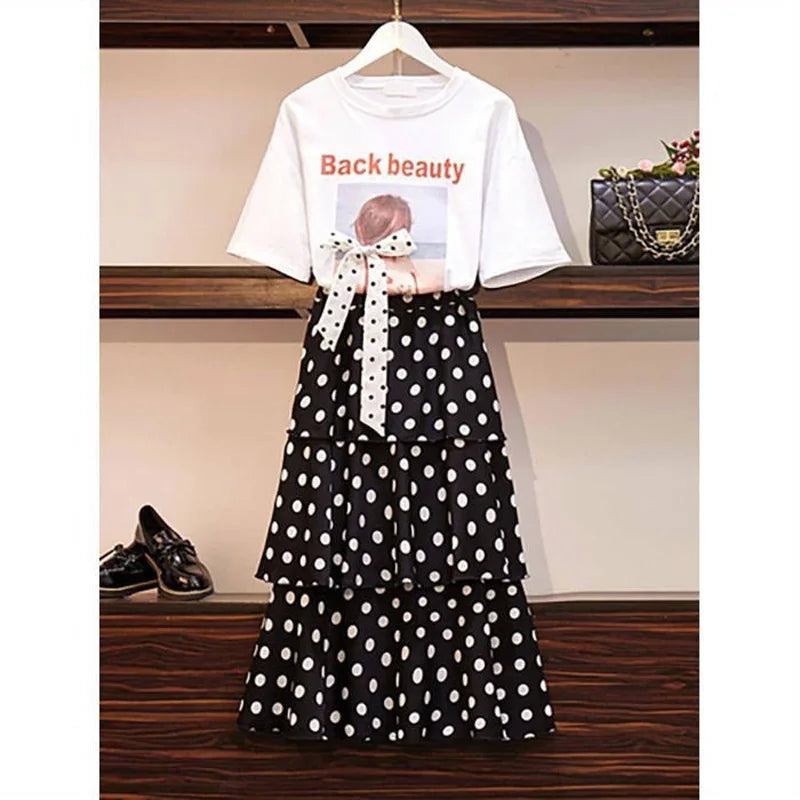 Summer Fashion Bohr Dot Slim Four Layers Chiffon Skirt Women Classic High Classic  Korean All-match Lady Casual Cake Skirt