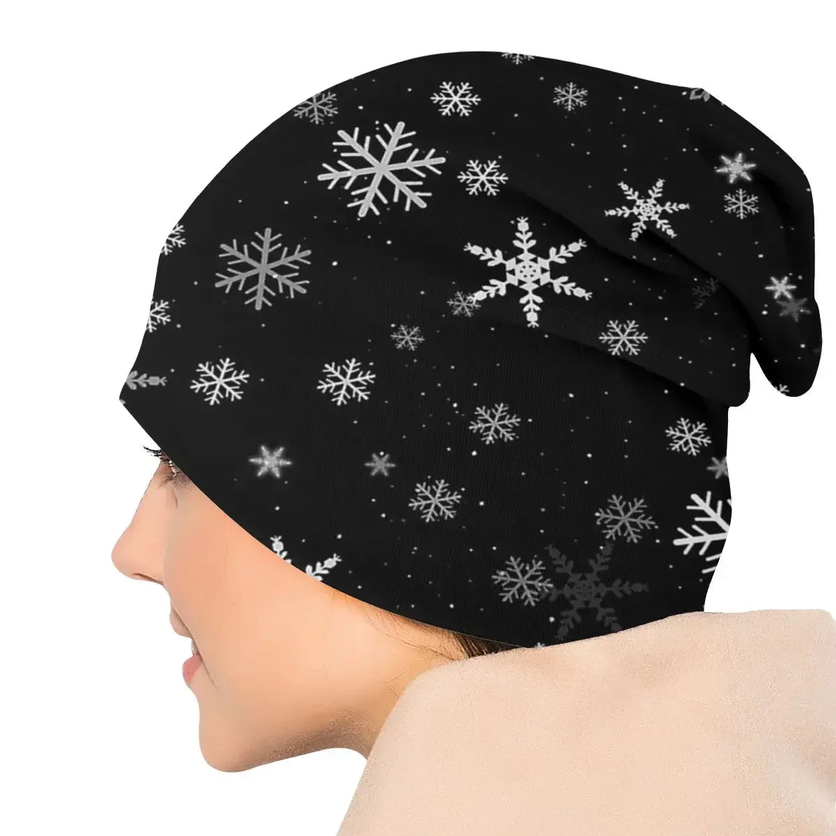 Black And White Snowflakes Pattern Bonnet Hat Ski Skullies Beanies  for Men Women Knitting s Warm Dual-use Unisex Cap