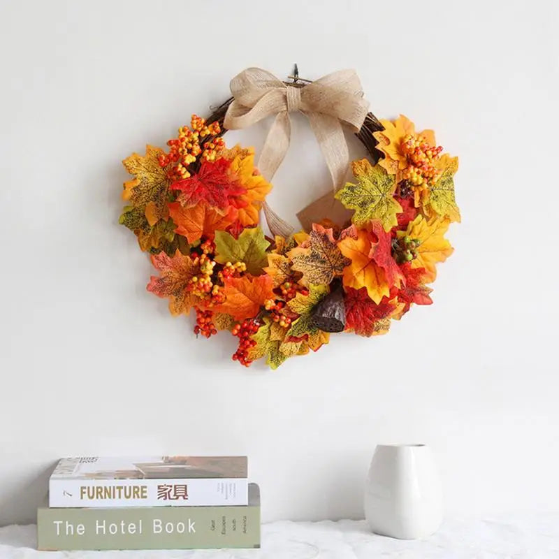 Fall Door Wreath 11.8 Inches Thanksgiving Farmhouse Fall Wreaths Thanksgiving Wreath With Pumpkins And Pine Cone For Indoor