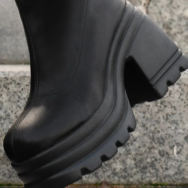 Chunky Knight Boots New Round Toe Waterproof Back Zipper Knee-high Fashion Boots for Autumn