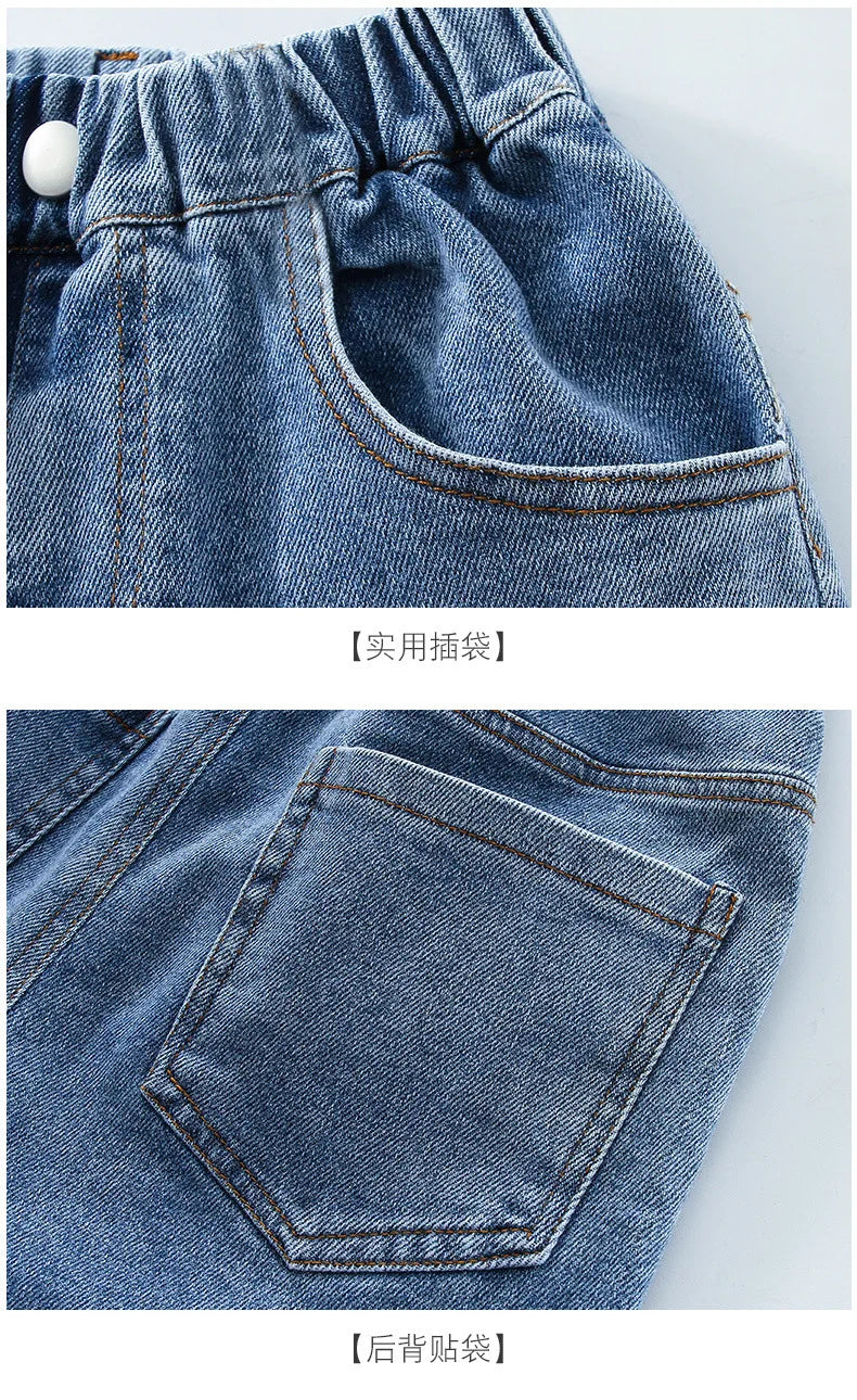 2023 Teens Girls High Waist Elastic Denim Pencil Pants Solid Color Children Rolled-up Trousers Straight jeans 5 7 9 12 15 Years