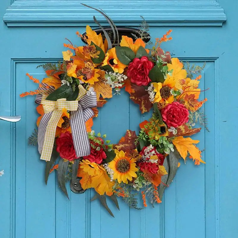 Artificial Harvest Wreath Realistic Fall Wreath With Sunflower Thanksgiving Decoration Door Wreath For Front Door Walls