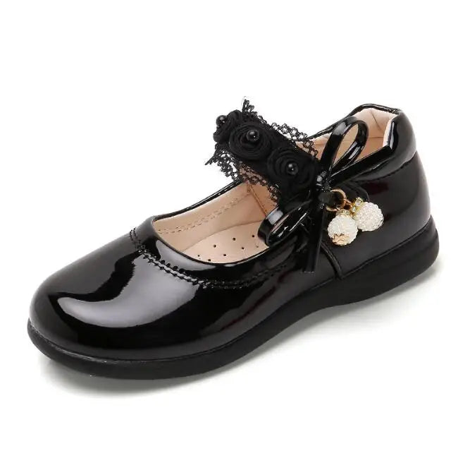 Girls Leather Shoes for Children Wedding Dress Princess Dance Shoes Kids Summer Bow-knot Black Student Sandals Korean Fashion