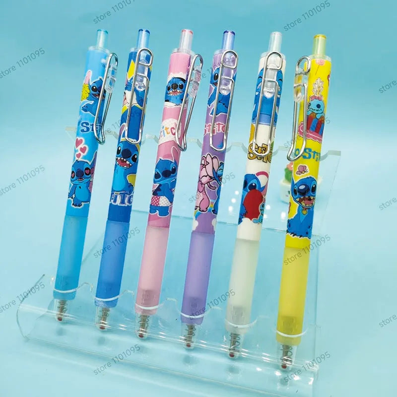 6pcs/bag Kawaii Stitch Press Gel Pens For Writing Cute 0.5mm Black ink Signature Pen School Office Supplies Kids Stationery Gift