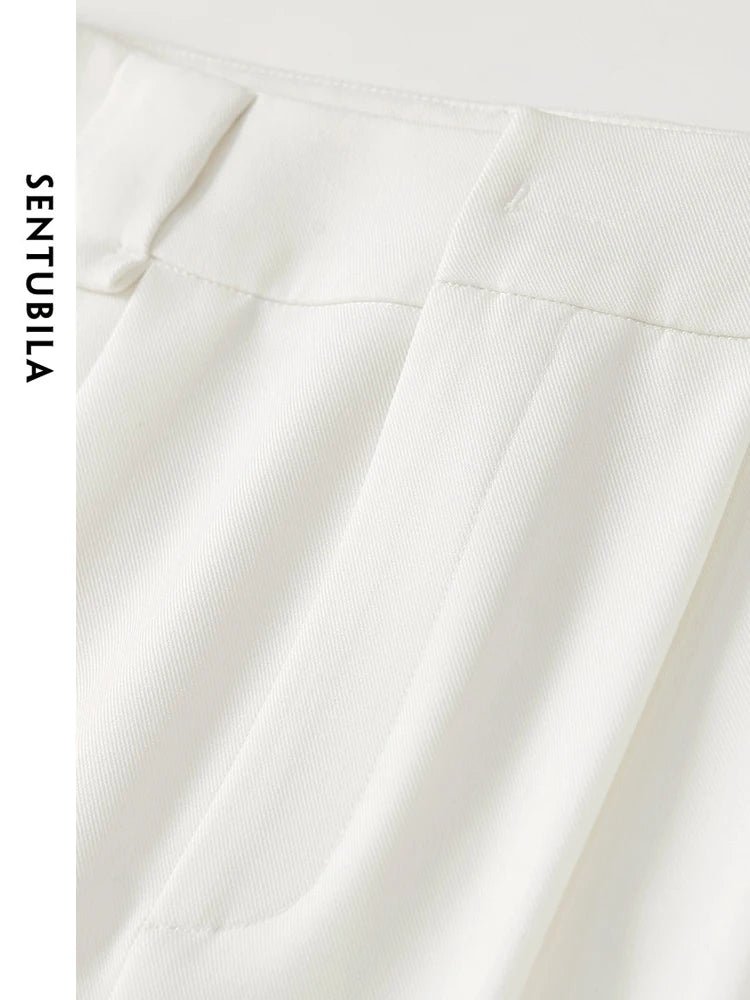 SENTUBILA White Straight Dress Pant Women 2024 Spring Simple Wide Leg Full Length Casual Trousers Women's Baggy Pants 141K52798