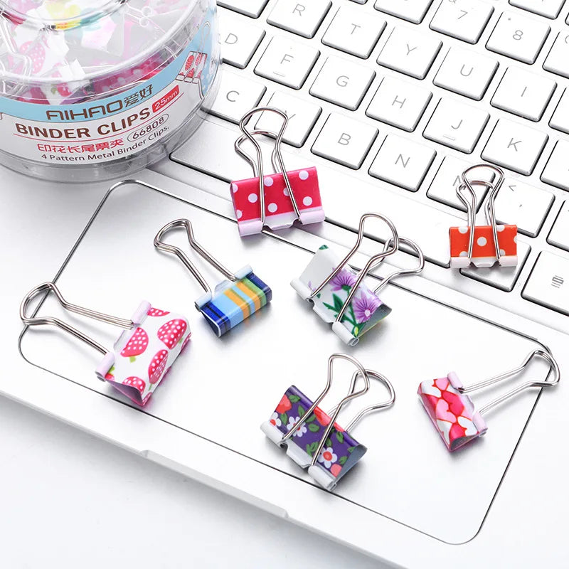 6Pcs 38mm 48mm Printed Metal Binder Clips Office School Binding Supplies Color Random