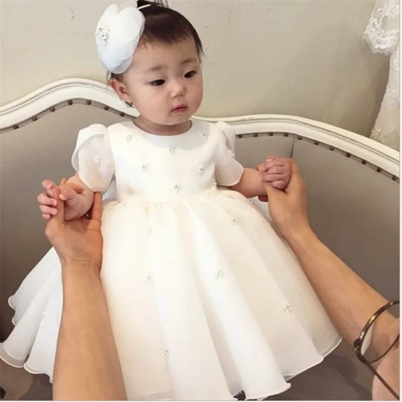 Baby 1st Birthday Party Wedding Dress Pearl Princess Girls Dress Lace Kids Dresses For Girl Baby Baptism Dress Teenage Ball Gown