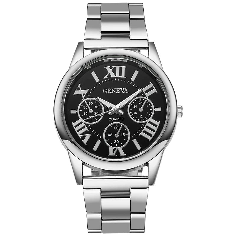 Classic  New 2024 Geneva 3 Eyes Gold Casual Women Watch   Men Stainless Steel  Ladies Clock Quartz Wristwatches