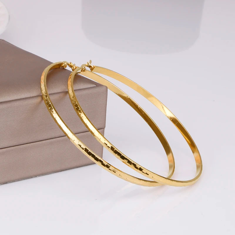 Hgflyxu Gold Color Stainless Steel Big Large Hoop Earring for Women Chinese Design Ladies Ear Fashion Jewelry Party High Quality