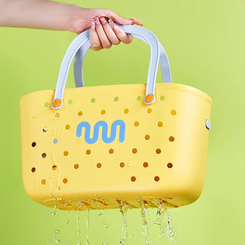 Handheld Bath Basket Leachable Grocery Basket Bathroom Housewares Storage Basket Bathhouse Toy Snack Plastic Organizer