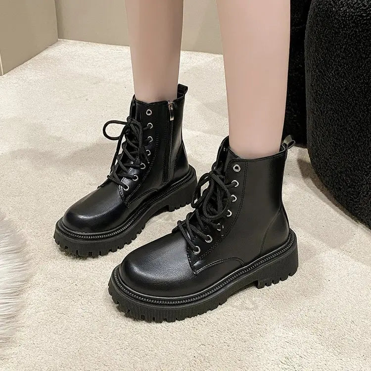 Flat Heel Shoes White Ankle Boots Round Toe Boots-Women  Zipper Winter Footwear Med Low 2024 Elegant Ladies Lolita Rubber