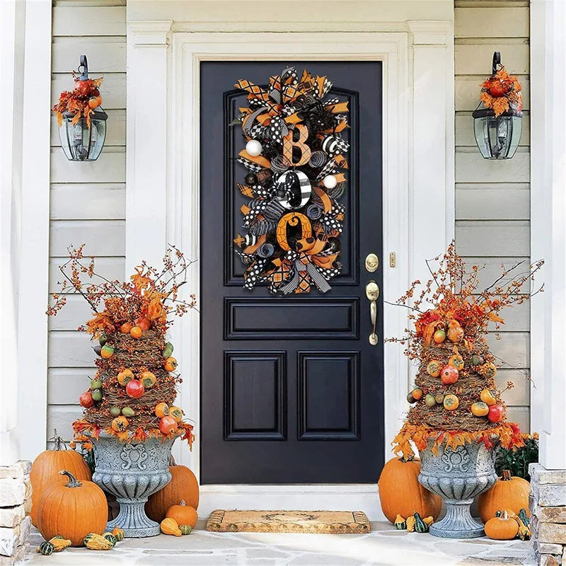 2023 Halloween Swag Wreath Fall Wreath Front Door Hanging Ornament For Halloween Holiday Home Yard Decoration