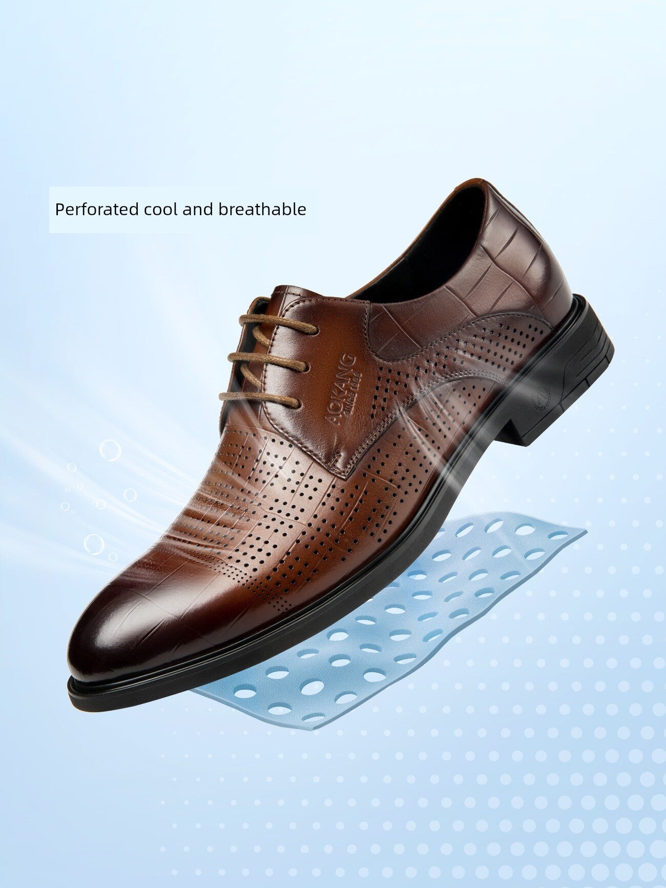 Okang Spring and Summer Business Leather Breathable Plaid Men's Shoes