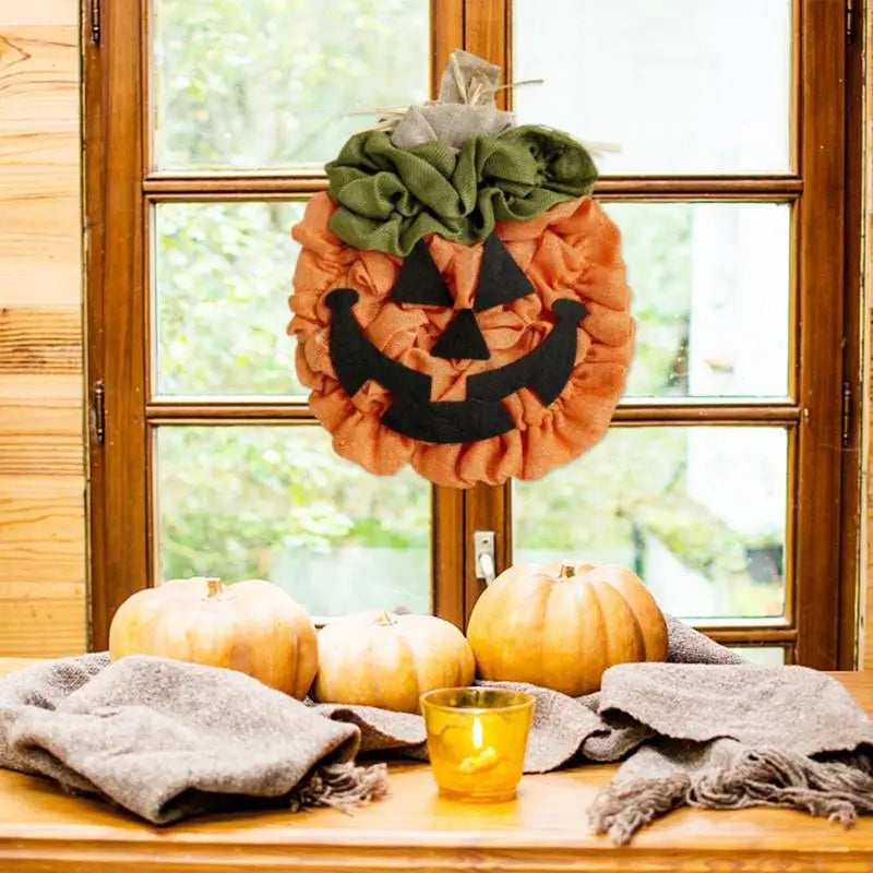 Pumpkin Halloween Front Door Wreath Fall Pumpkins Farmhouse Home Wall Window Festival Decor Handmade Halloween Round Wreaths