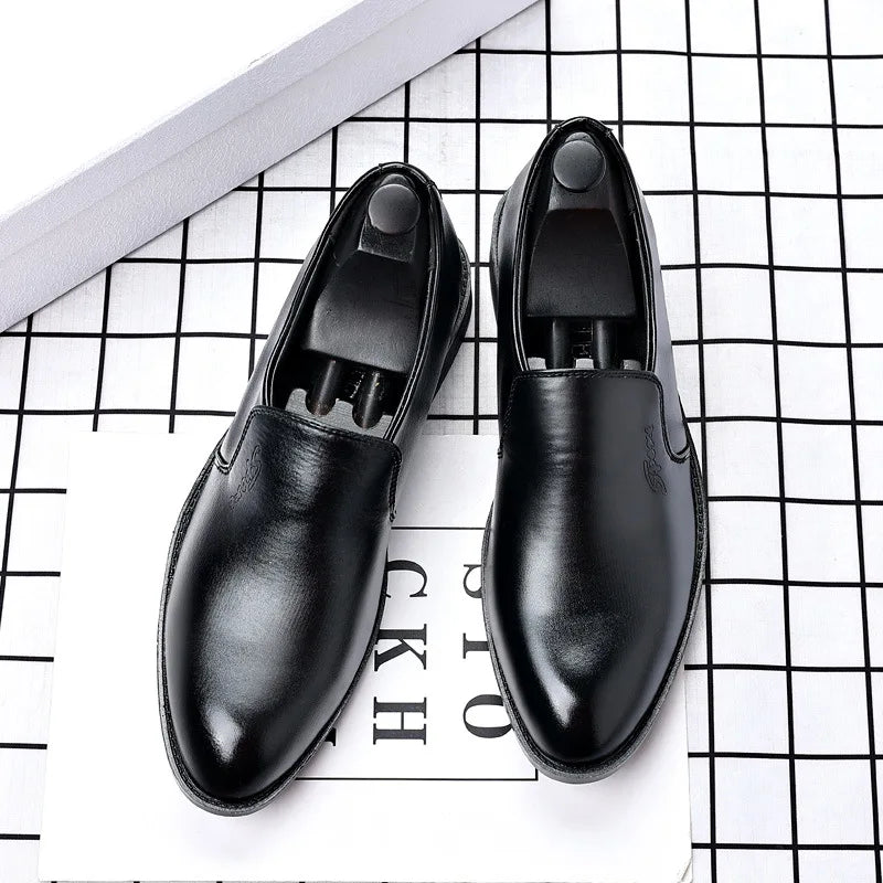 Mens Leather Dress Shoes Gentleman Formal Men Shoe Luxury Brand Casual Loafers Men's Social Autumn Wedding Elevator Shoes