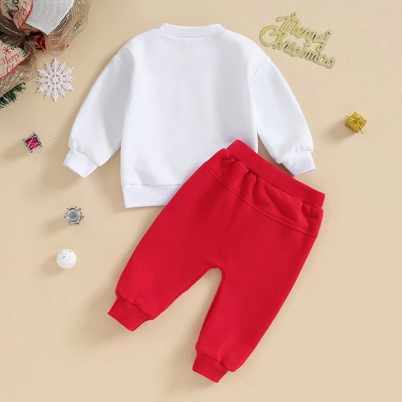 Baby Boy Girl Christmas Outfits Toddler Letter Print Pullover Tops Sweatshirt Trousers Pants Set Fall Winter Clothes