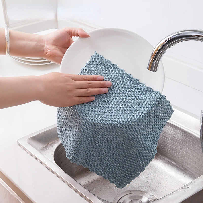 5Pcs Polyester/Nylon Cleaning Towel Anti-grease Cleaning Cloth Multifunction Home Washing Dish Kitchen Supplies Wiping Rags