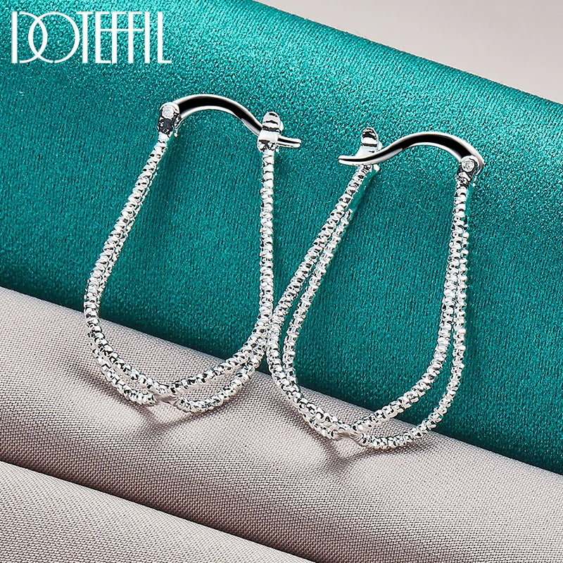 DOTEFFIL 925 Sterling Silver Double Line Cross Hoop Earring For Woman Lady Best Gift Fashion Charm Wedding Jewelry