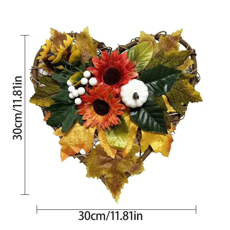 Autumn Door Wreath Fall Colorful Wreath In Heart Shape Maintenance-Free House Cafe Restaurant Garland For Courtyards Doors