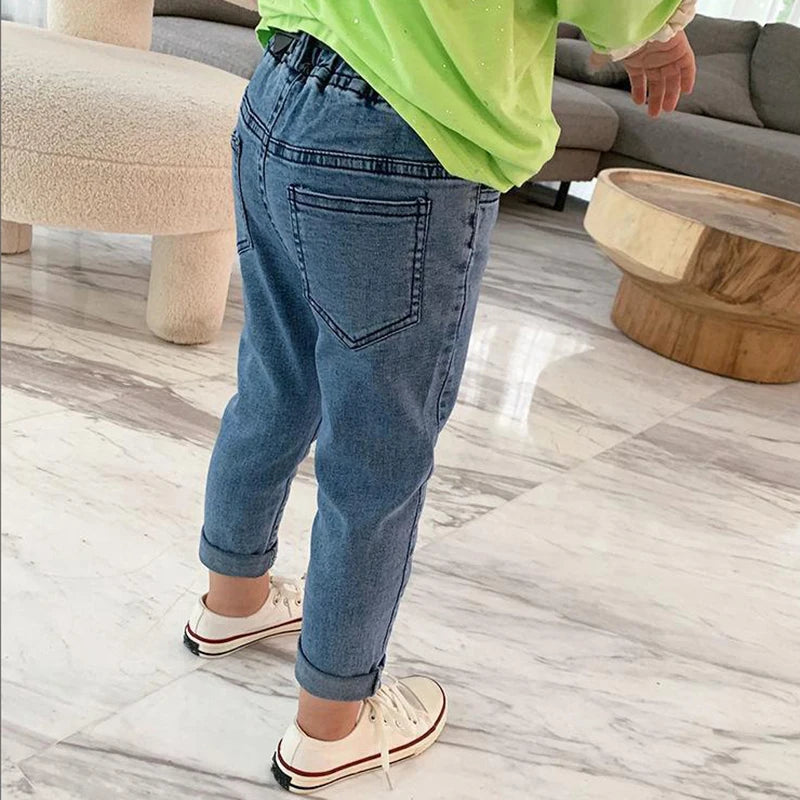 Baby Kids Spring Autumn Winter Thick Warm Jeans With Fleece For 1-7 Years Boys Girls Casual Denim Pants Kids Children Trousers