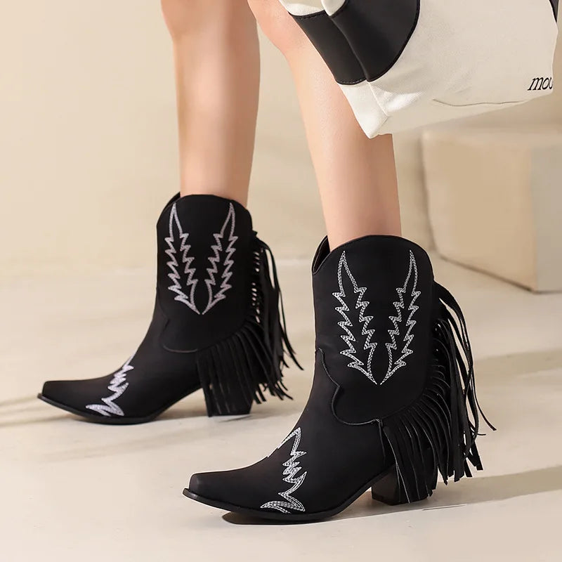 White Ankle Boots  Female Shoes Boots-Women Luxury Designer Low Ladies 2024 Large Size Cowboy High Heel Fashion Rubber