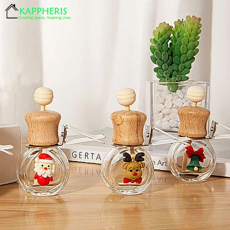 1PCS Christmas Hanging Car Air Freshener Empty Glass Perfume Bottle Freshener Santa Car Interior Accessories Hanging Scents